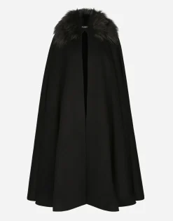 Cape with faux fur collar