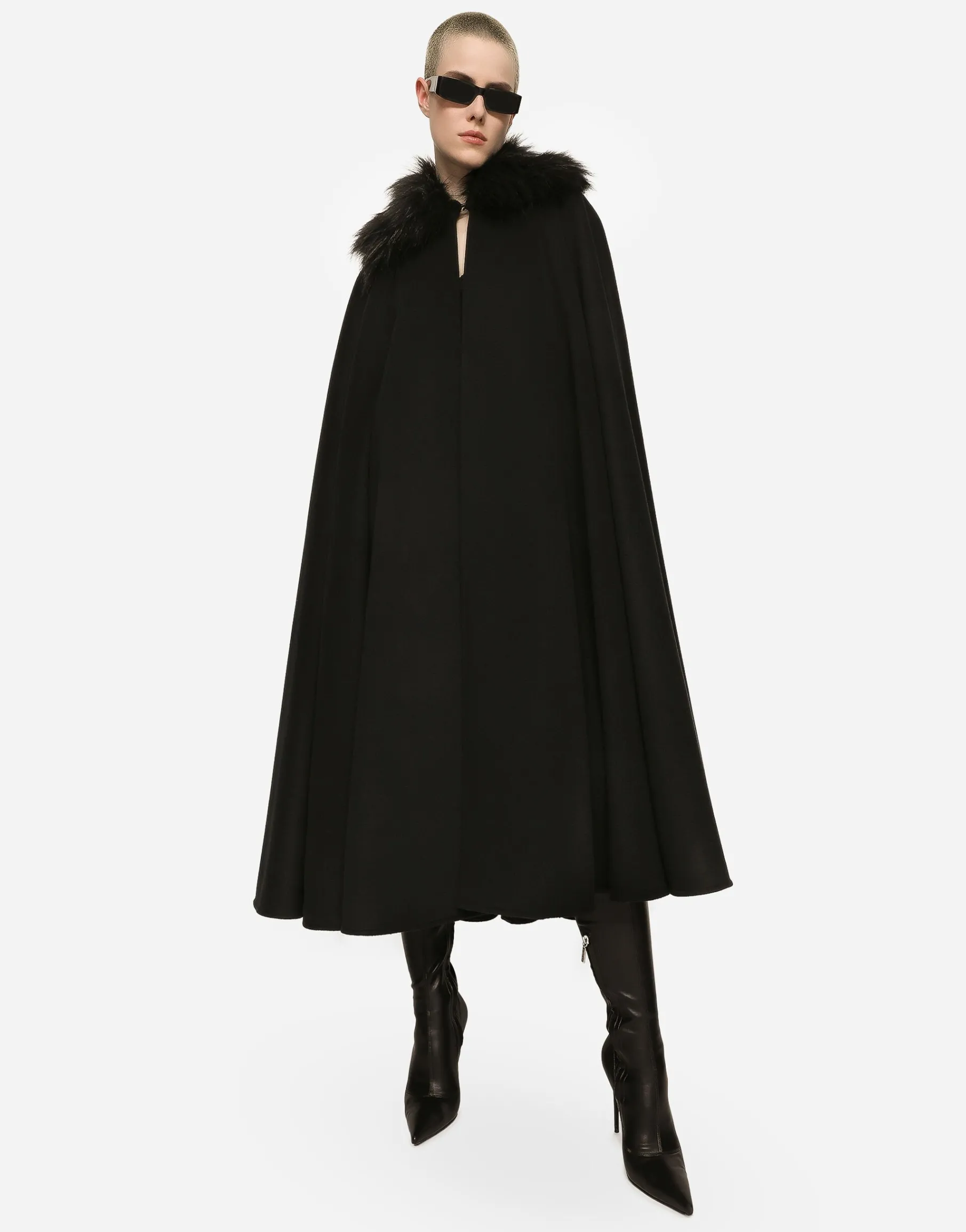 Cape with faux fur collar