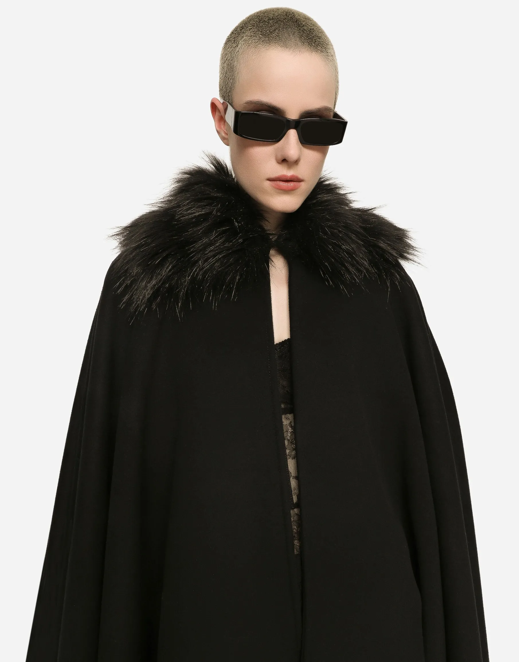 Cape with faux fur collar