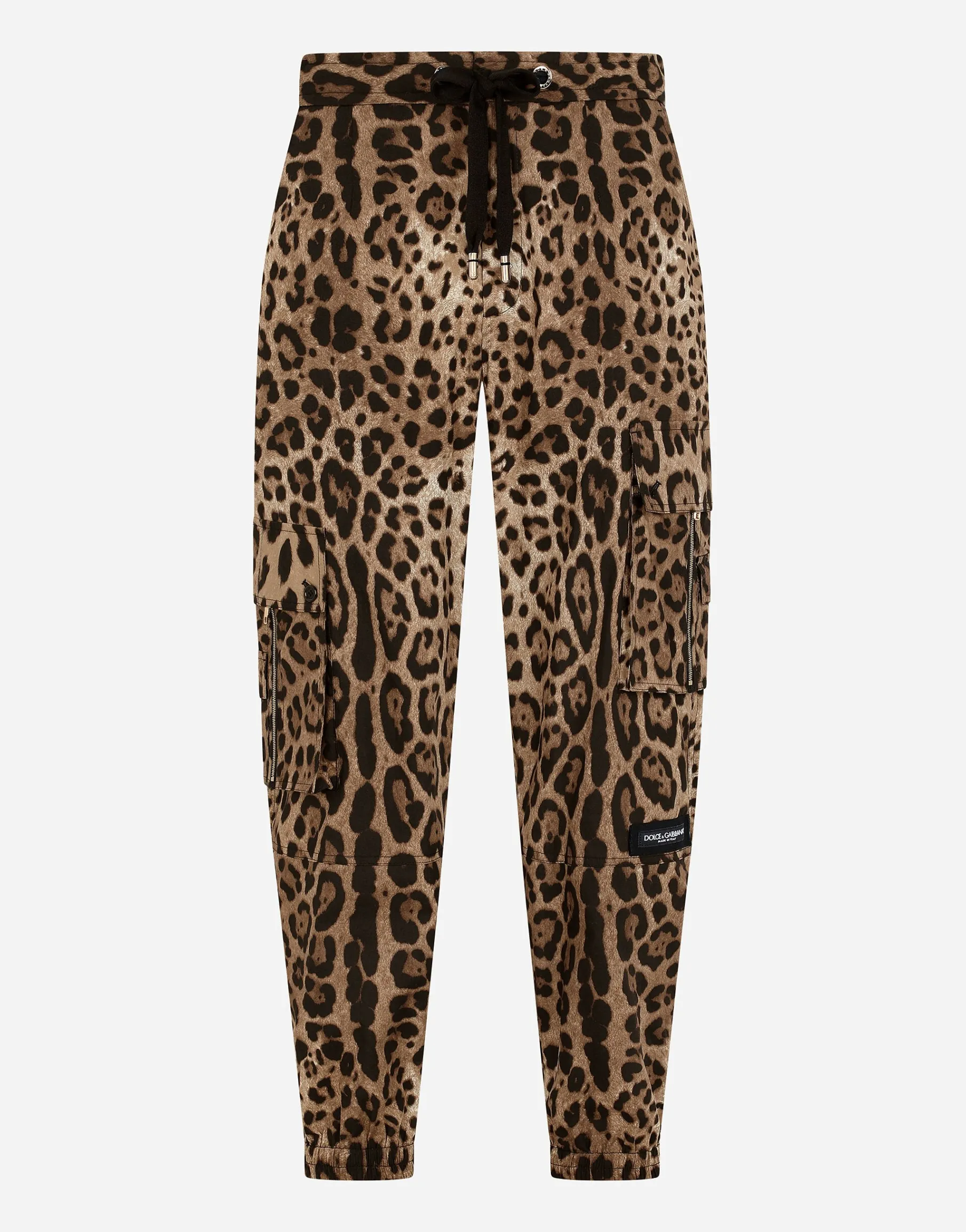 Cargo-style jogging pants with leopard print