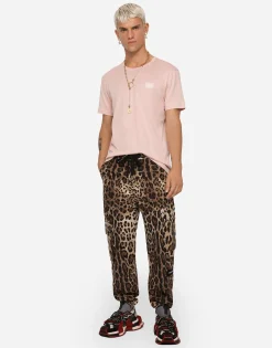 Cargo-style jogging pants with leopard print