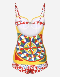 Carretto-print balconette one-piece swimsuit