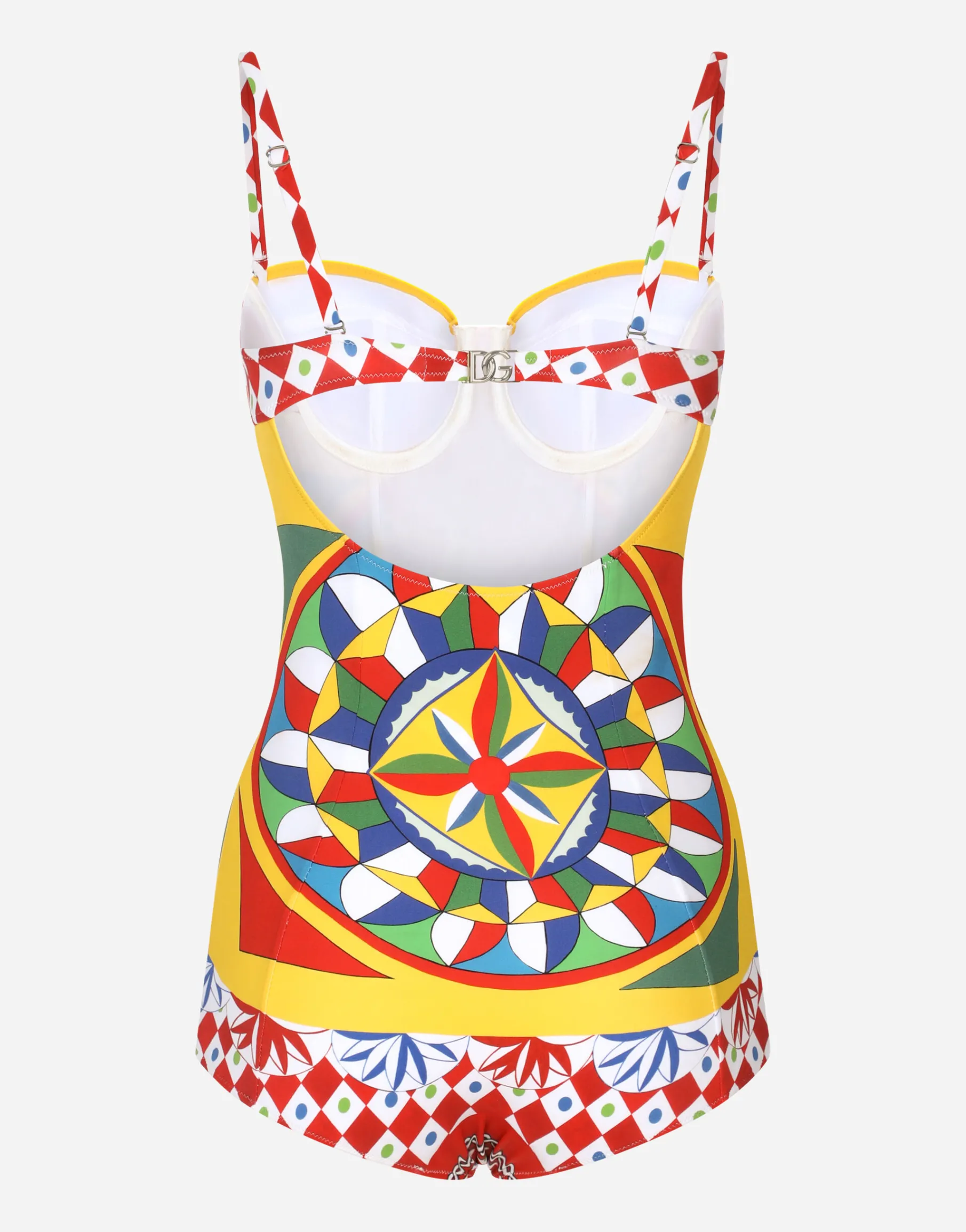 Carretto-print balconette one-piece swimsuit