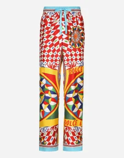Carretto-print silk twill jogging pants