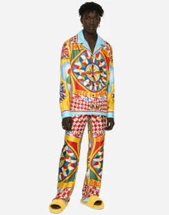 Carretto-print silk twill jogging pants