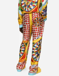 Carretto-print silk twill jogging pants