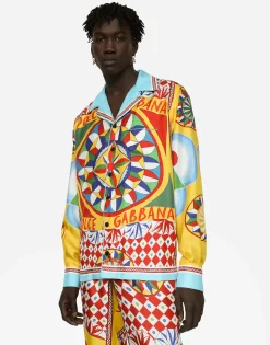 Carretto-print silk twill shirt