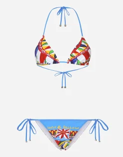 Carretto-print triangle bikini