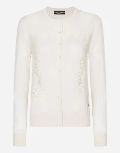 Cashmere and silk cardigan with lace inlay