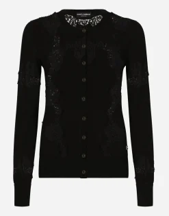 Cashmere and silk cardigan with lace inlay