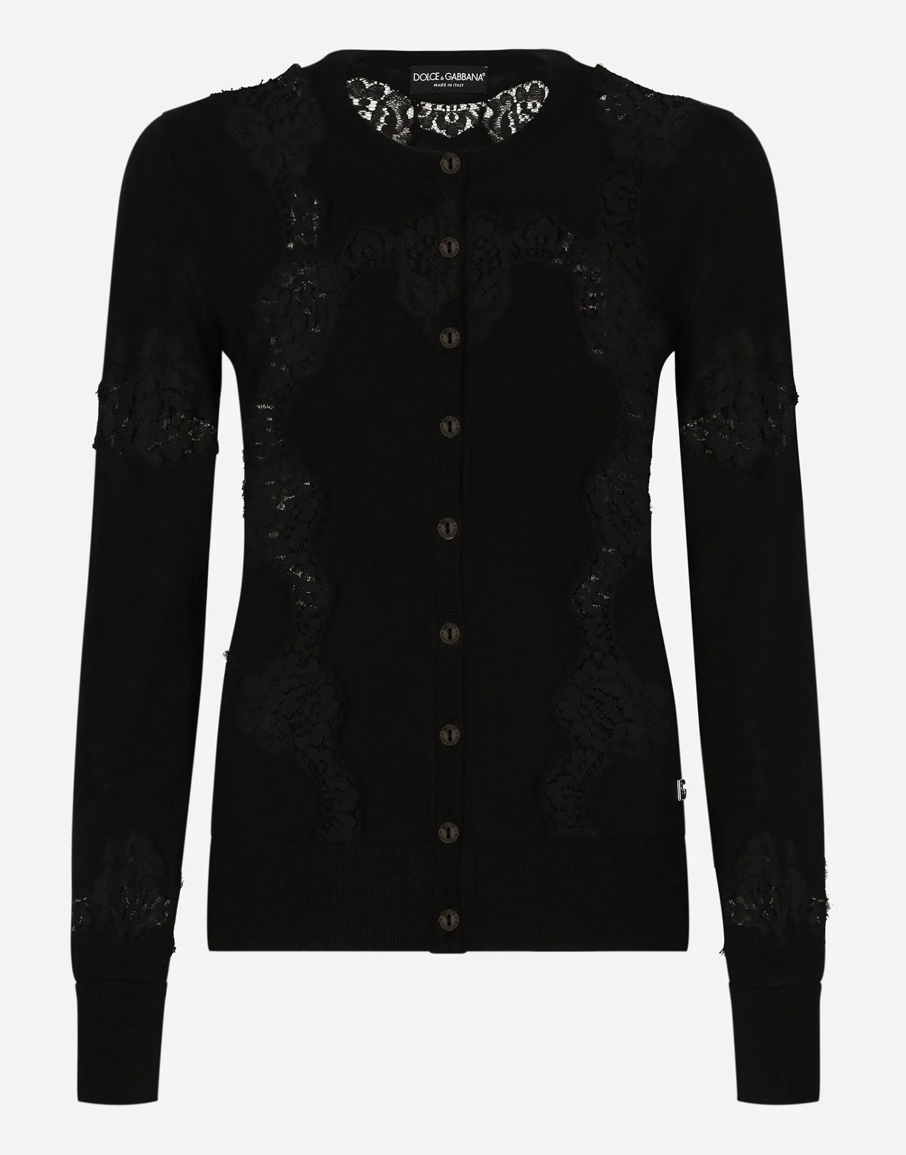 Cashmere and silk cardigan with lace inlay