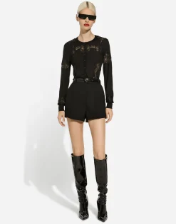 Cashmere and silk cardigan with lace inlay