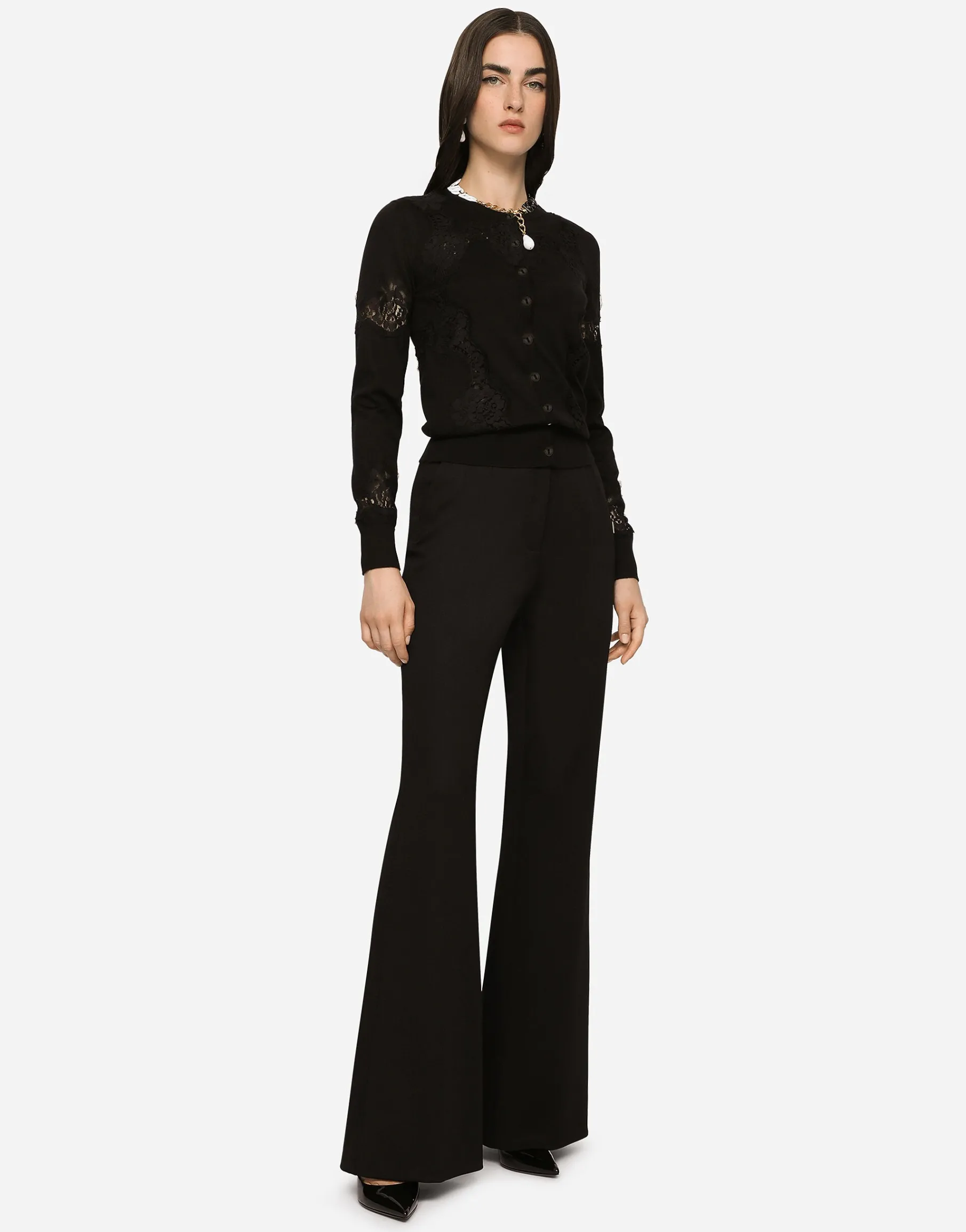 Cashmere and silk cardigan with lace inlay