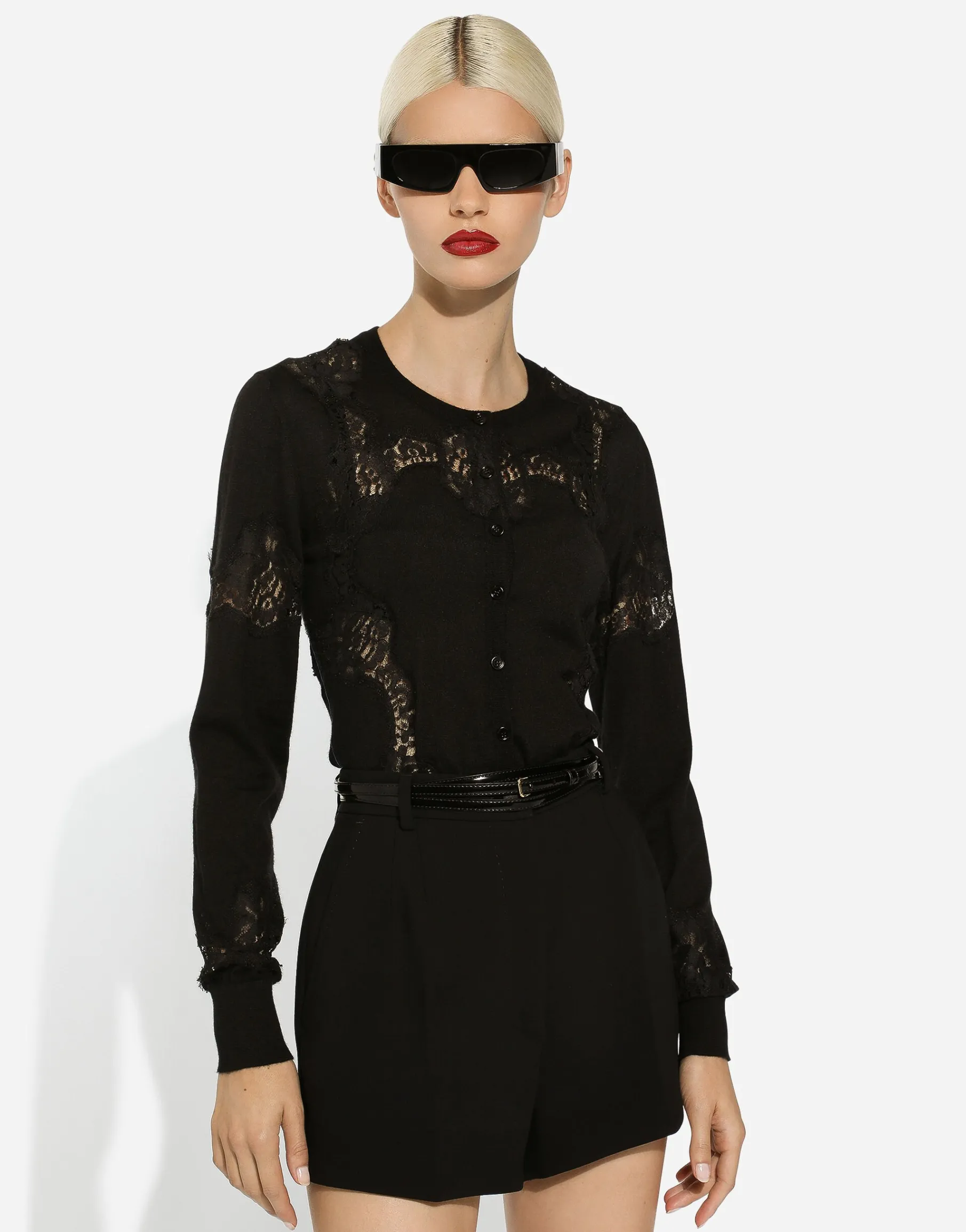 Cashmere and silk cardigan with lace inlay