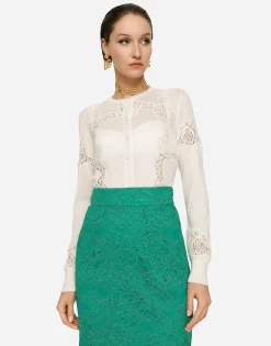 Cashmere and silk cardigan with lace inlay