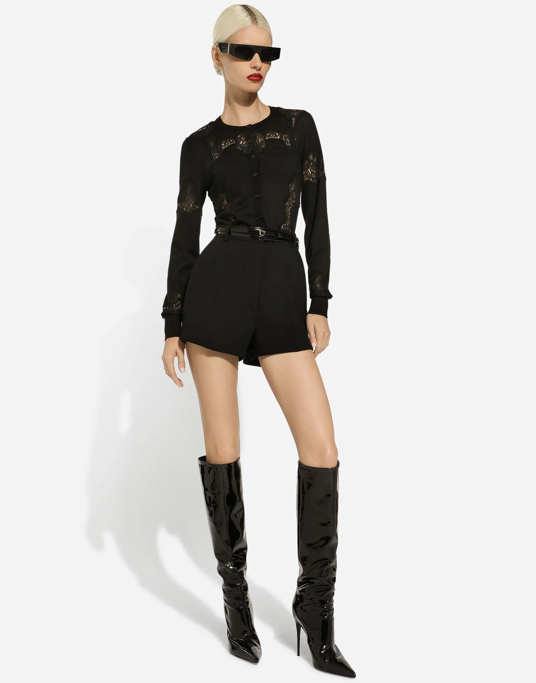Cashmere and silk cardigan with lace inlay