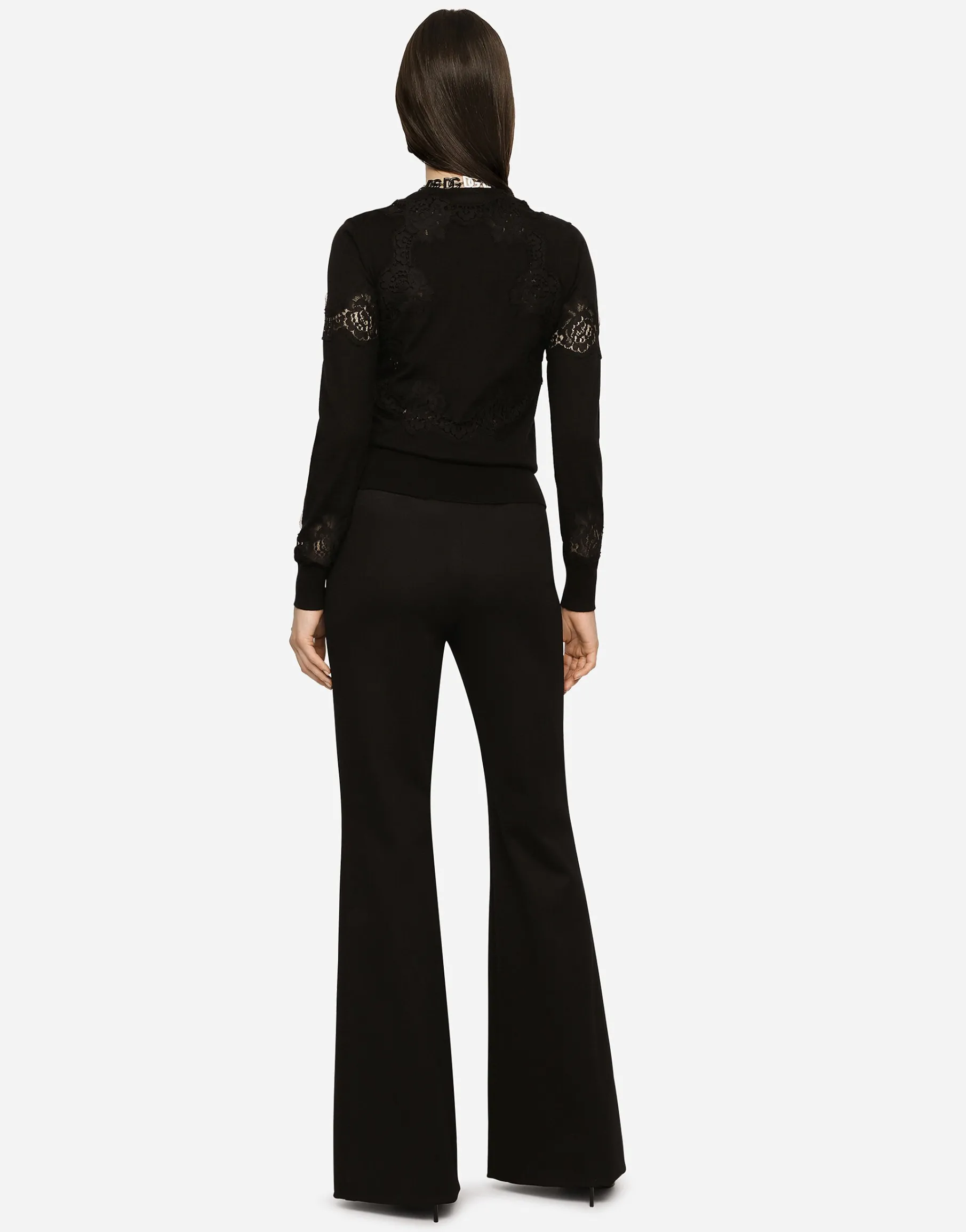 Cashmere and silk cardigan with lace inlay