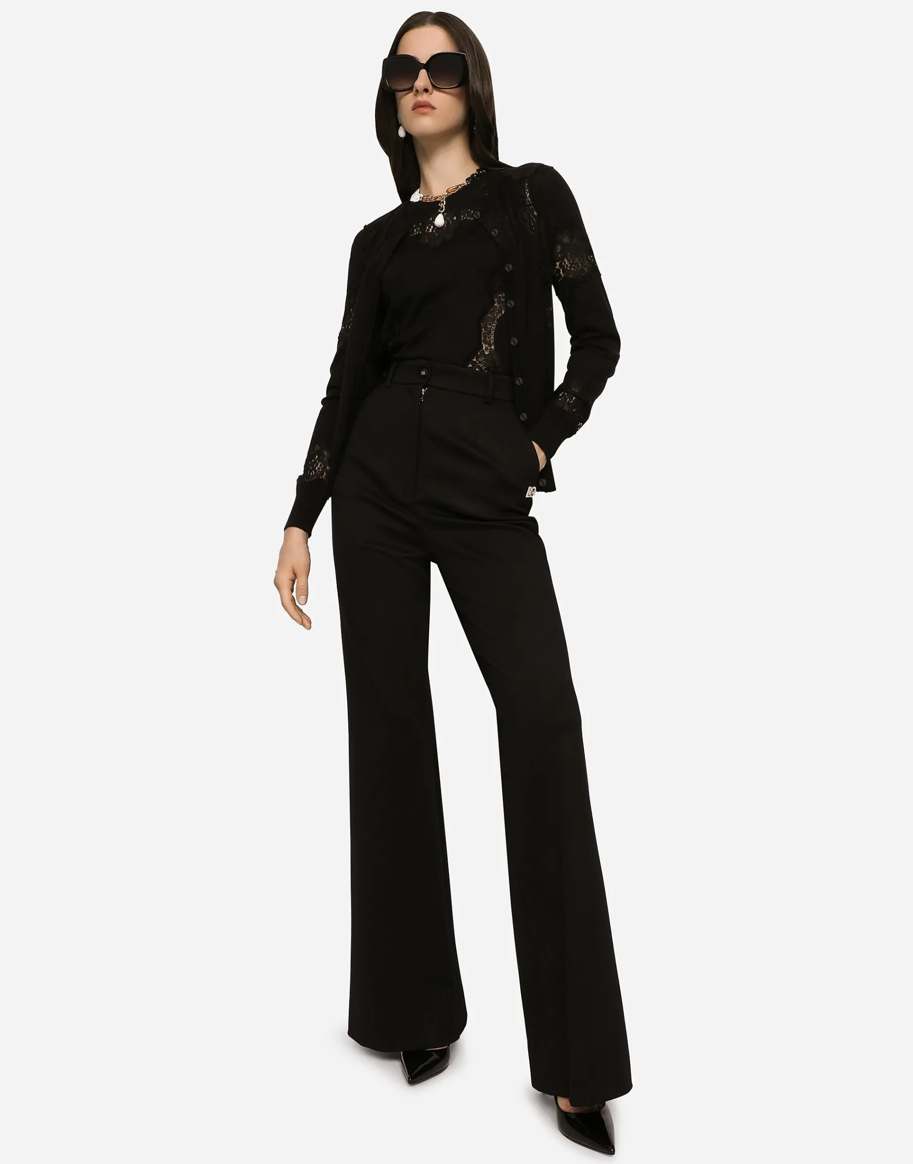 Cashmere and silk cardigan with lace inlay