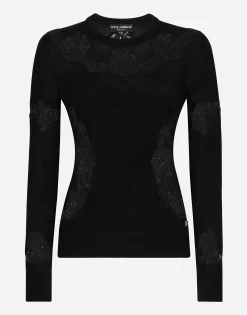 Cashmere and silk sweater with lace inlay