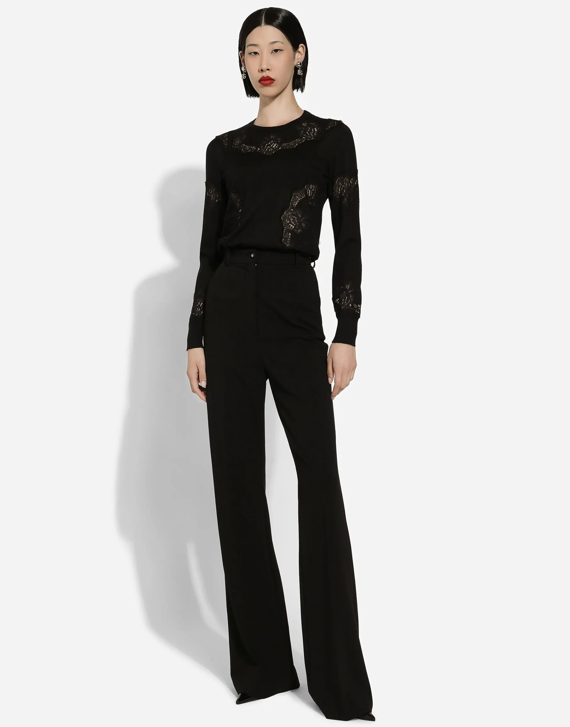 Cashmere and silk sweater with lace inlay