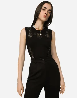 Cashmere and silk sweater with lace inlay