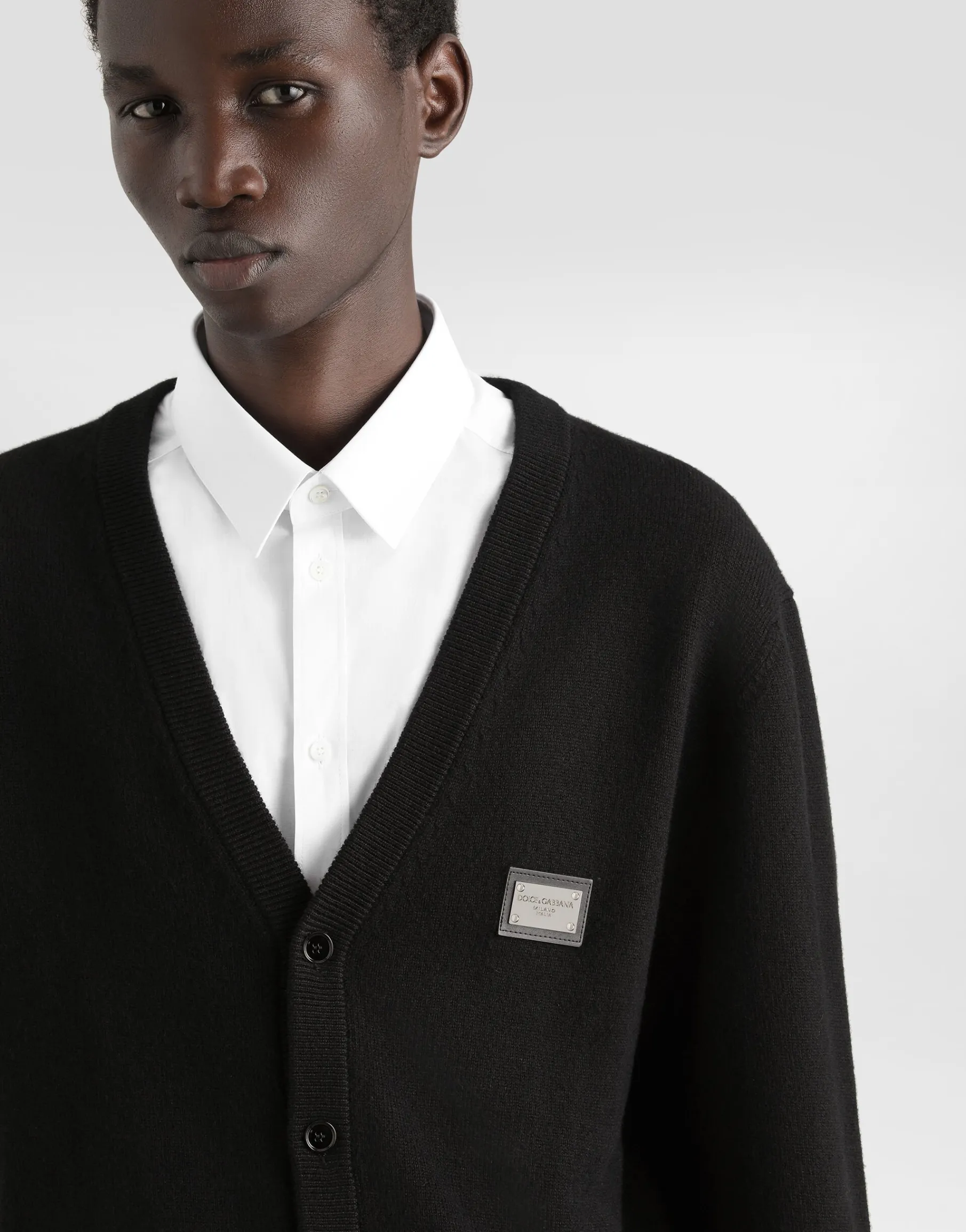 Cashmere and wool cardigan with branded tag
