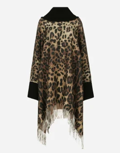 Cashmere and wool poncho with fringing