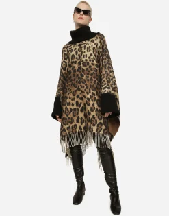 Cashmere and wool poncho with fringing