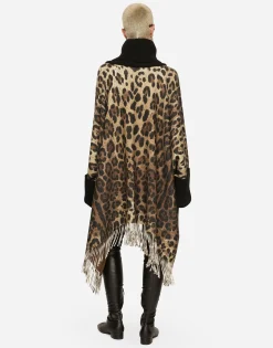 Cashmere and wool poncho with fringing