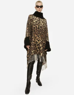 Cashmere and wool poncho with fringing