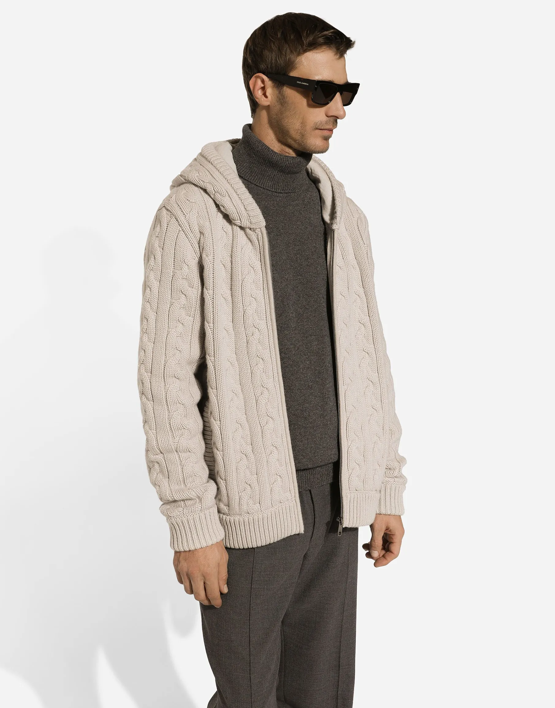Cashmere and wool zip-up hoodie with DG patch