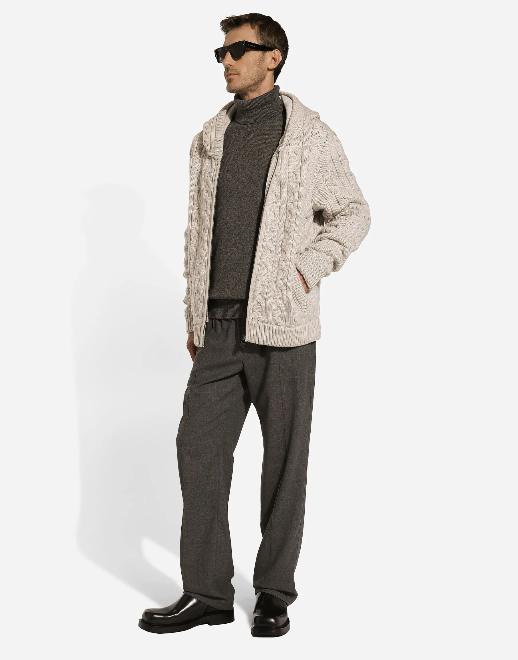 Cashmere and wool zip-up hoodie with DG patch