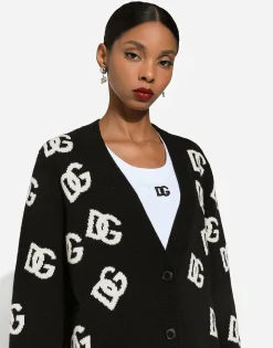 Cashmere cardigan with DG logo inlay