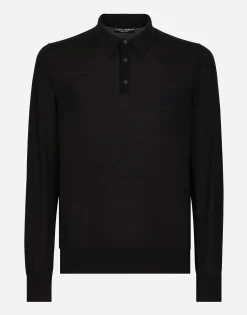 Cashmere polo-style sweater with DG logo embroidery