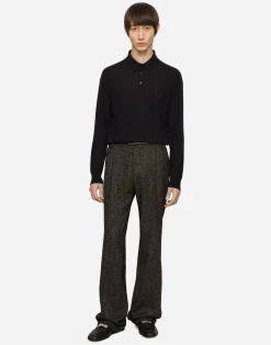 Cashmere polo-style sweater with DG logo embroidery