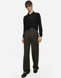 Cashmere polo-style sweater with DG logo embroidery