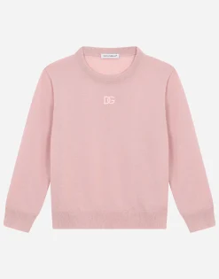 Cashmere round-neck sweater with DG logo embroidery