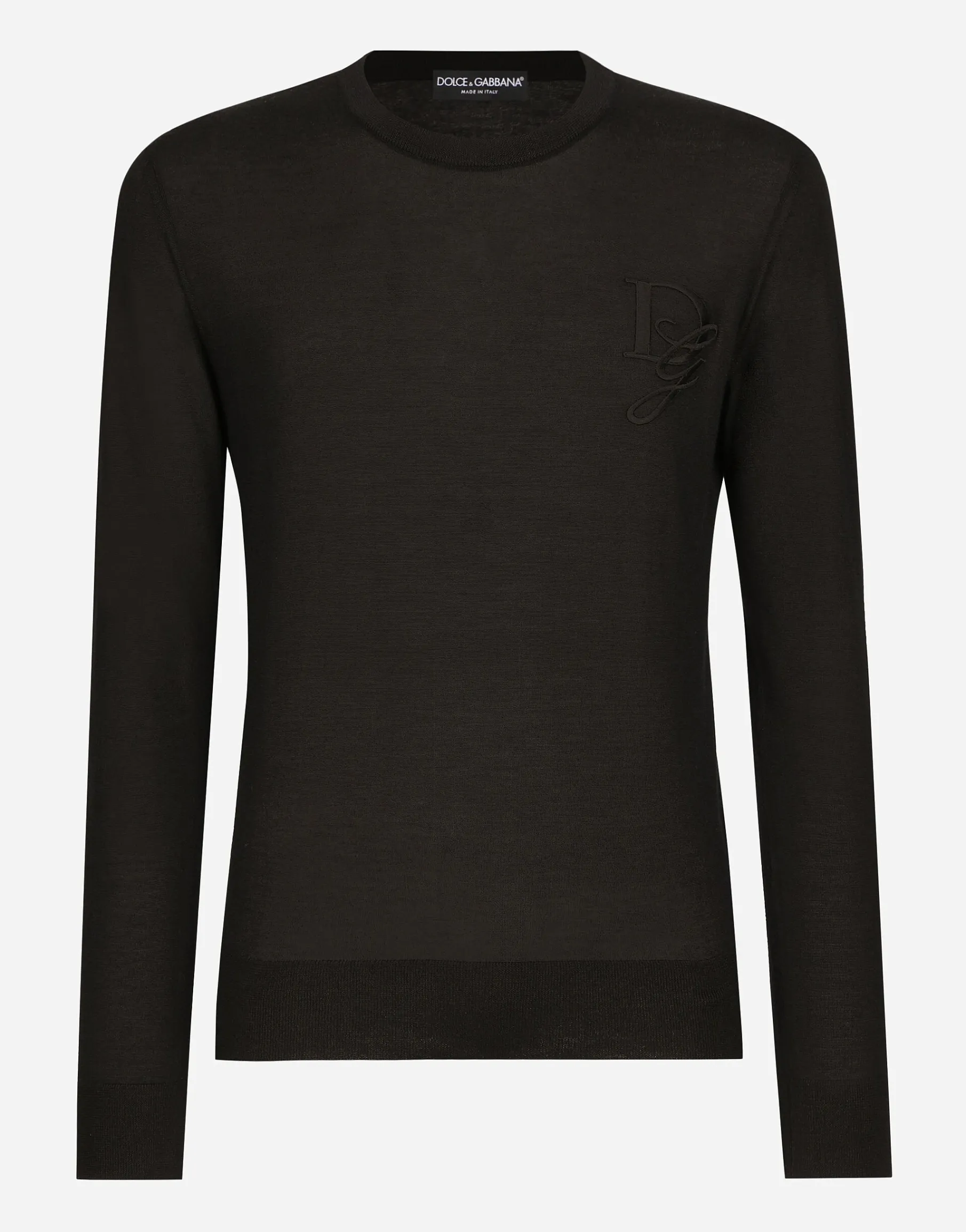 Cashmere round-neck sweater with DG embroidery