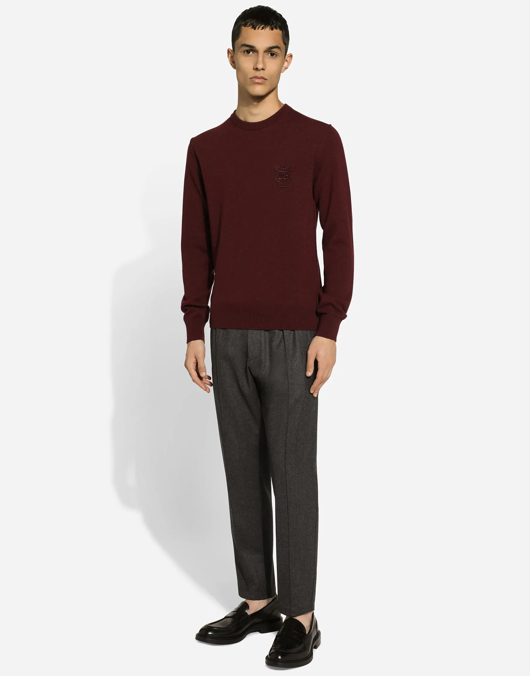 Cashmere round-neck sweater with DG embroidery