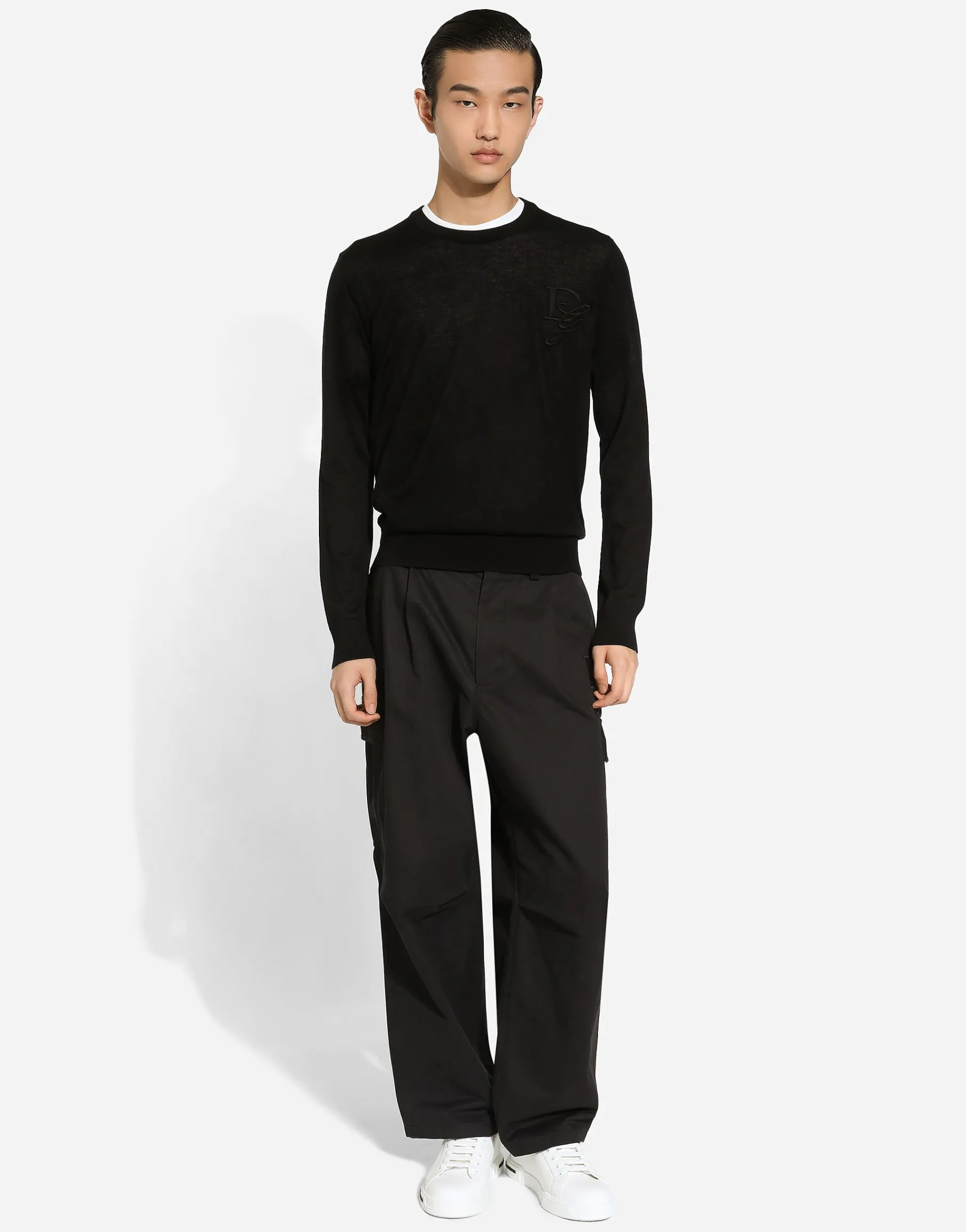 Cashmere round-neck sweater with DG embroidery