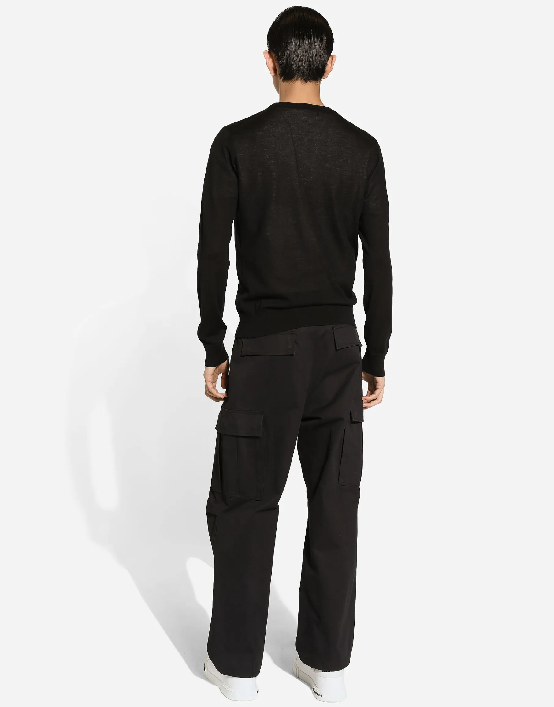 Cashmere round-neck sweater with DG embroidery