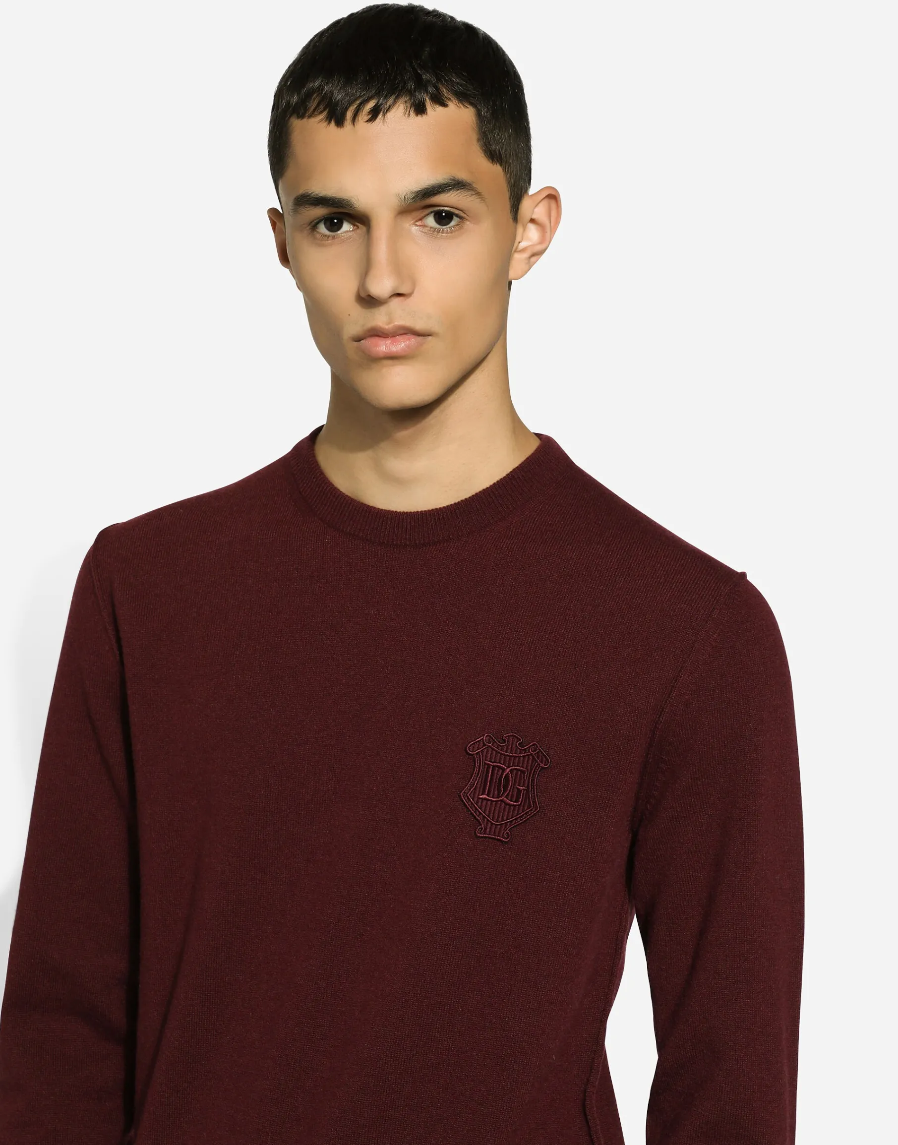 Cashmere round-neck sweater with DG embroidery