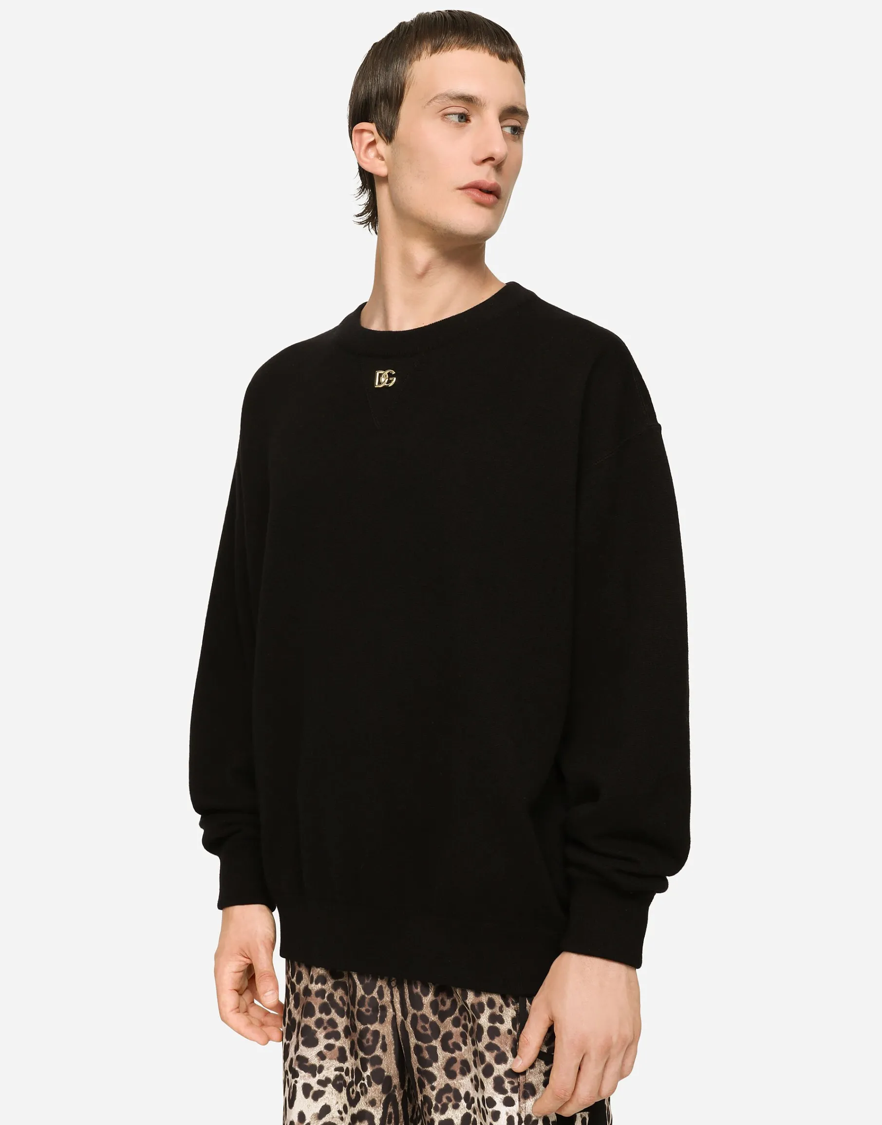 Cashmere round-neck sweater with DG logo