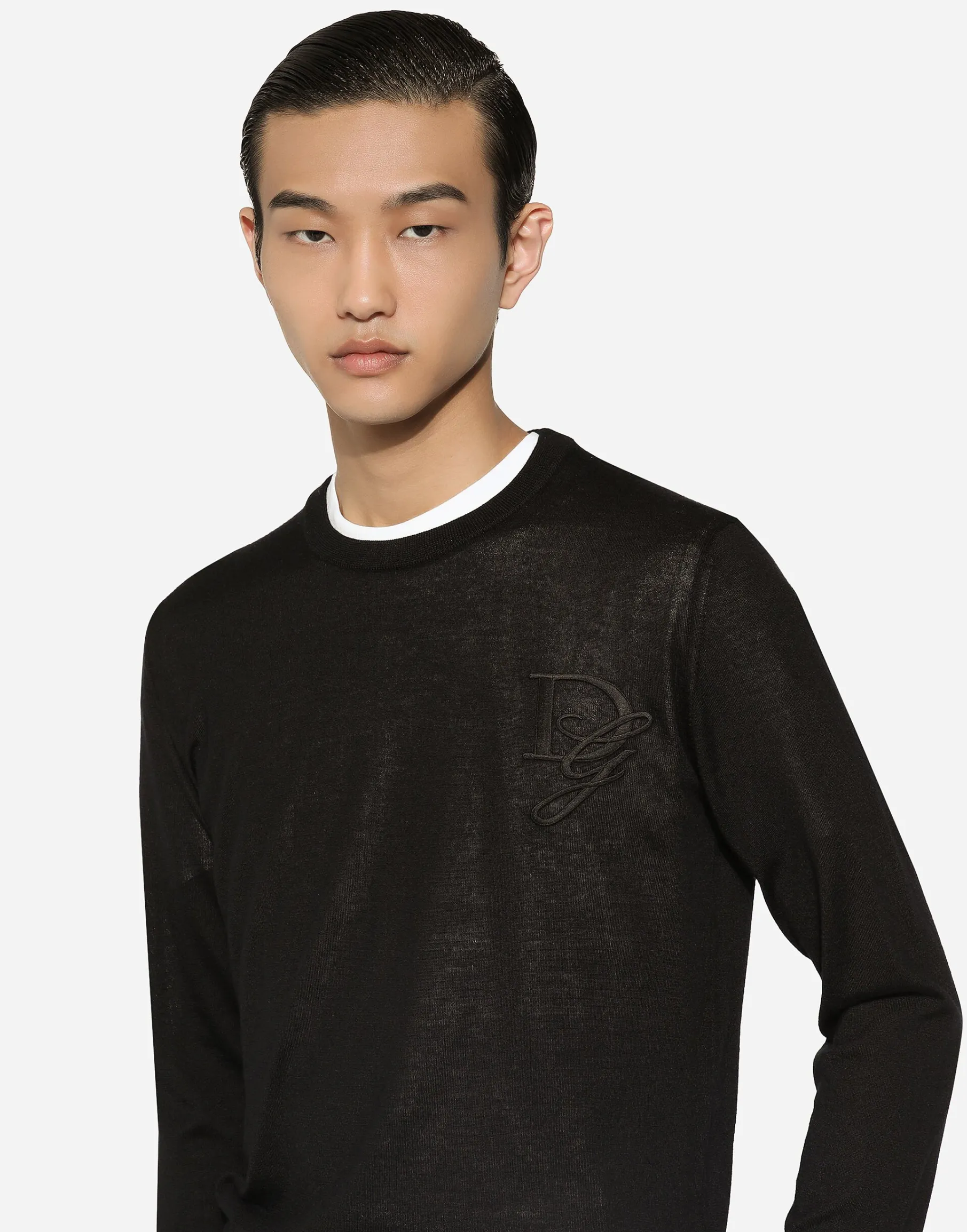 Cashmere round-neck sweater with DG embroidery