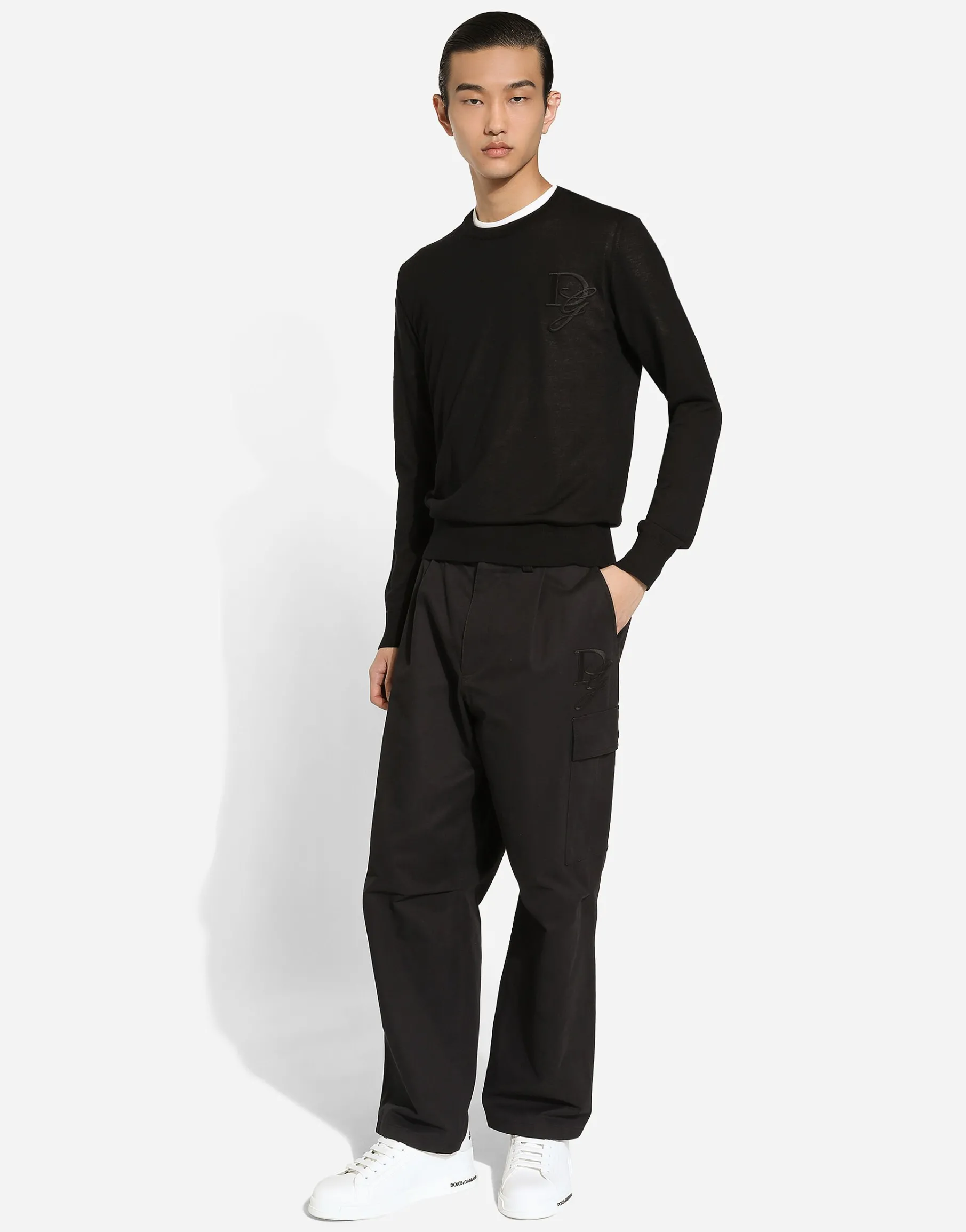Cashmere round-neck sweater with DG embroidery