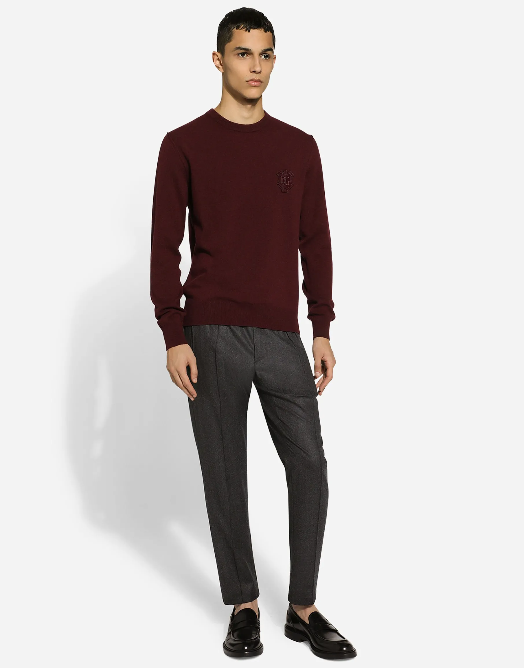 Cashmere round-neck sweater with DG embroidery