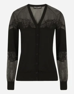 Cashmere, tulle and silk cardigan with lace