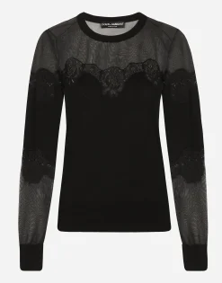 Cashmere, tulle and silk sweater with lace