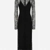 Chantilly lace fil coupé calf-length dress