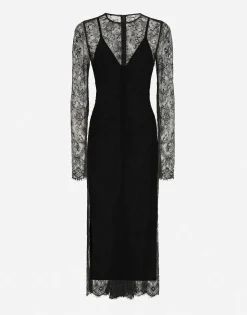 Chantilly lace fil coupé calf-length dress
